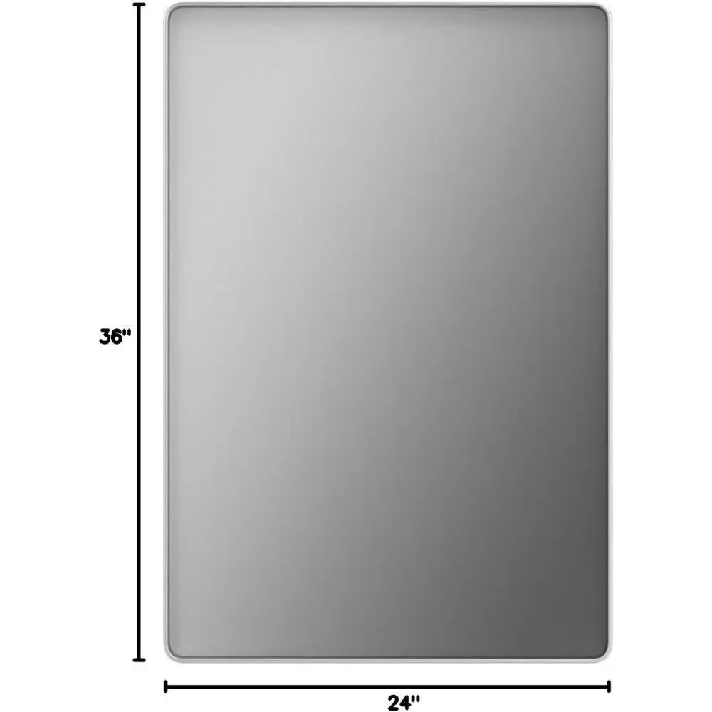 LOAAO 24X36 Inch Brushed Nickel Bathroom Mirror, Rounded Rectangle Silver Metal